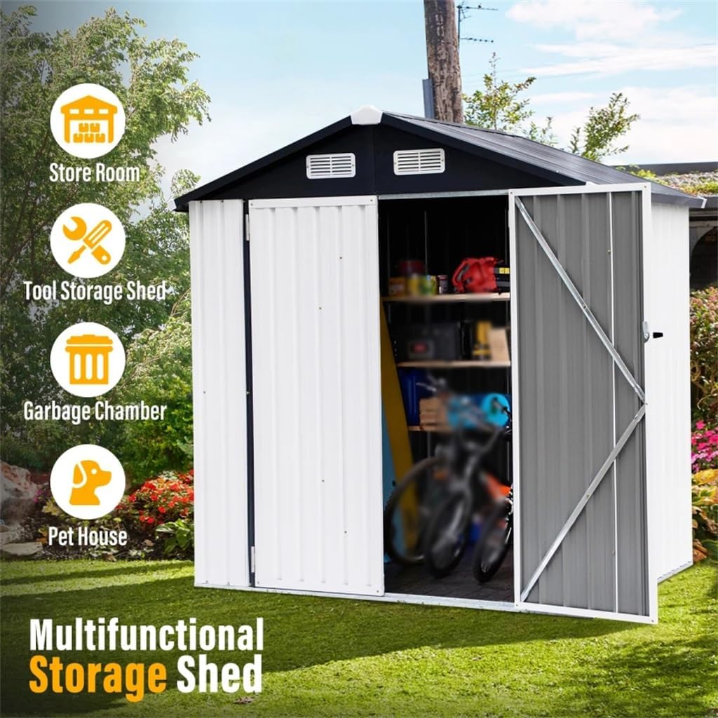 DCOT Outdoor Storage Shed, 6x4 Ft Metal Sheds  Outdoor Storage Garden Tool Bike Shed with Lockable Door