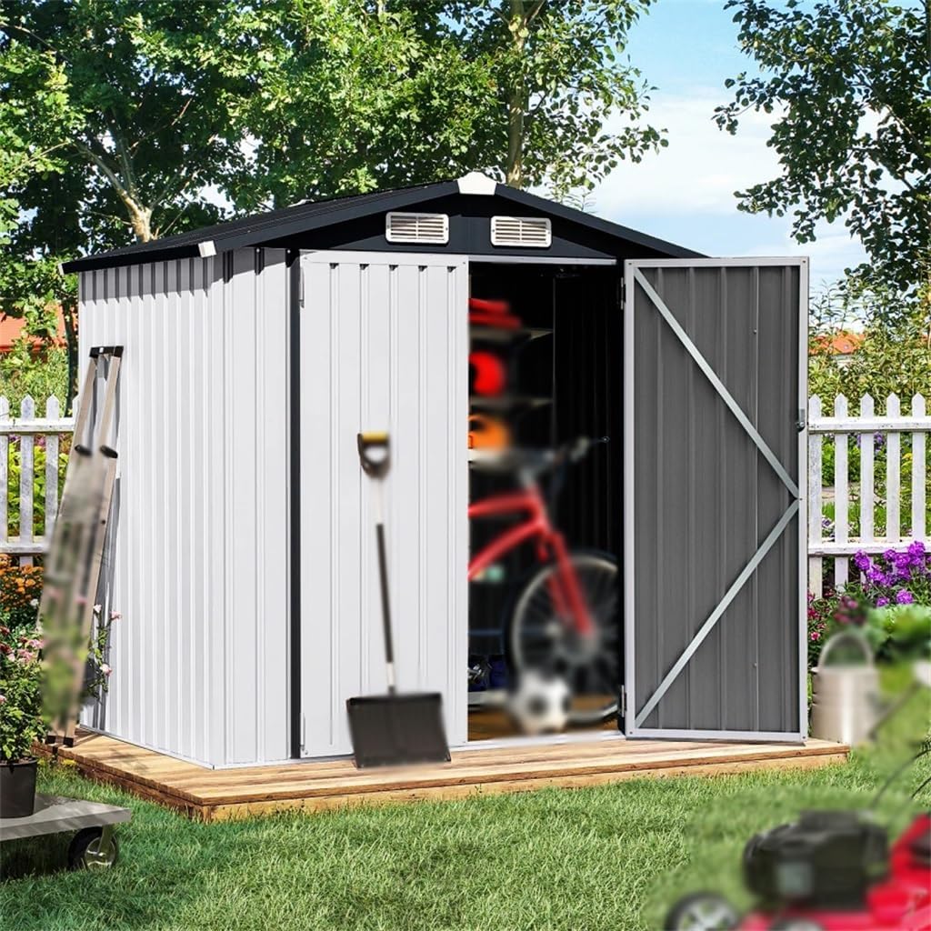 DCOT Outdoor Storage Shed, 6x4 Ft Metal Sheds  Outdoor Storage Garden Tool Bike Shed with Lockable Door