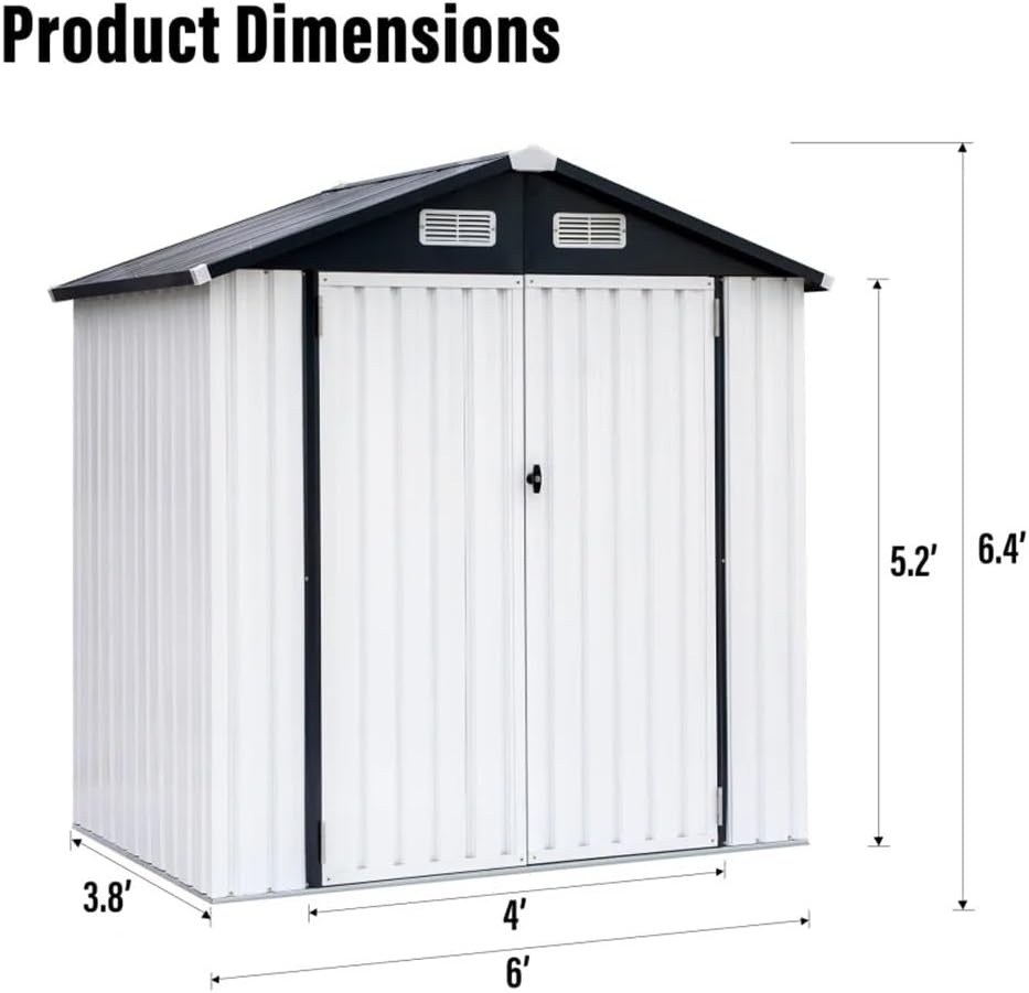 DCOT Outdoor Storage Shed, 6x4 Ft Metal Sheds  Outdoor Storage Garden Tool Bike Shed with Lockable Door