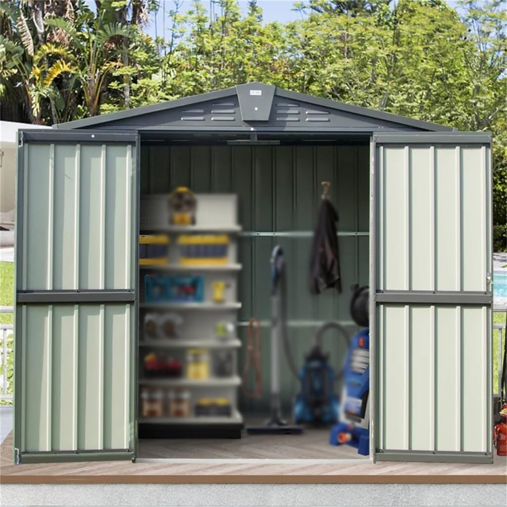 DCOT Storage Shed Metal Outside Sheds Outdoor Storage Galvanized Steel,Tool Shed with Lockable Double Door for Patio