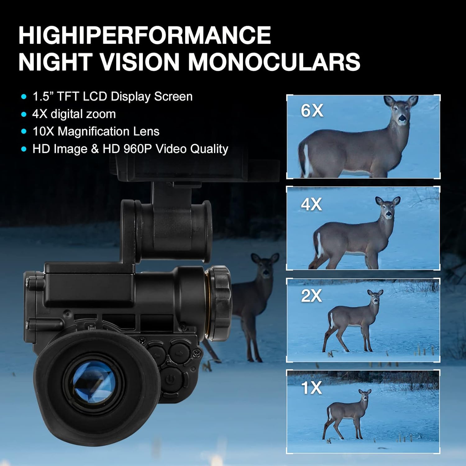 Digital Night Vision Monocular with Helmet Mount, Infrared Night Vision Camcorder Take Photos and Videos Playback Function, Suitable for Hunting and Surveillance, Wildlife Observation
