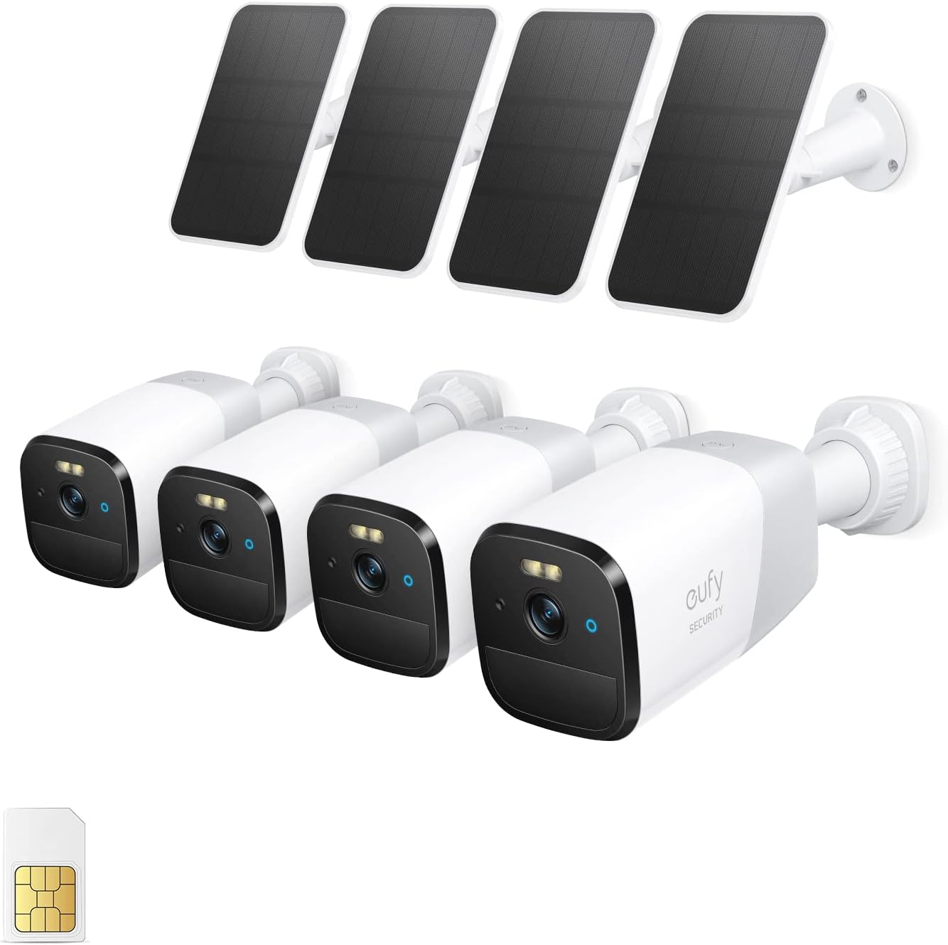 eufy Security 4G LTE Cellular Security Camera Wireless Outdoor, Solar Powered, 2K HD, Starlight Night Vision, Human Detection, GPS. Includes EIOTCLUB SIM Card. No Wi-Fi Needed. 4 Pack Bundle.