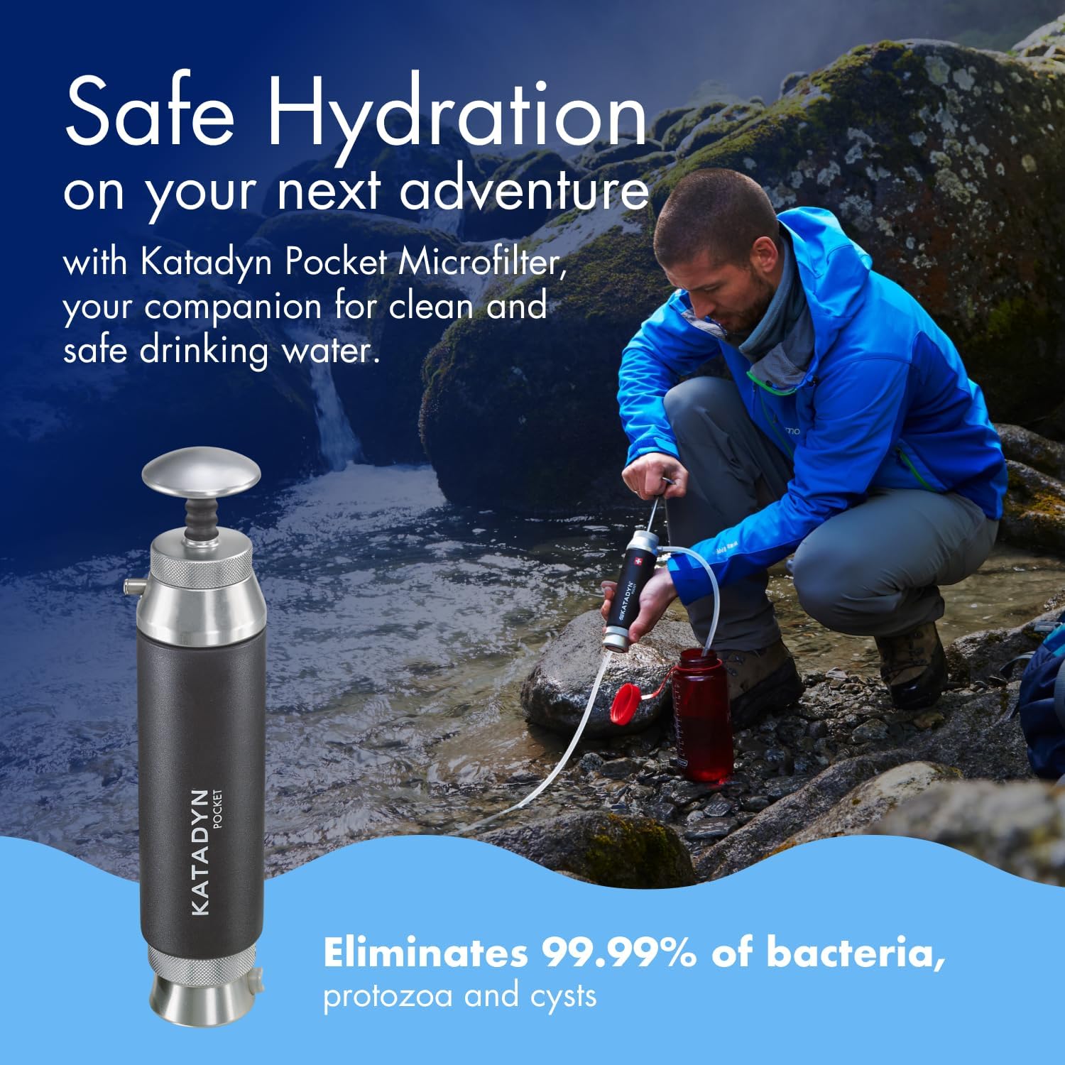 Katadyn Pocket Water Filter, Long Lasting for Personal or Small Group Camping, Backpacking or Emergency Preparedness