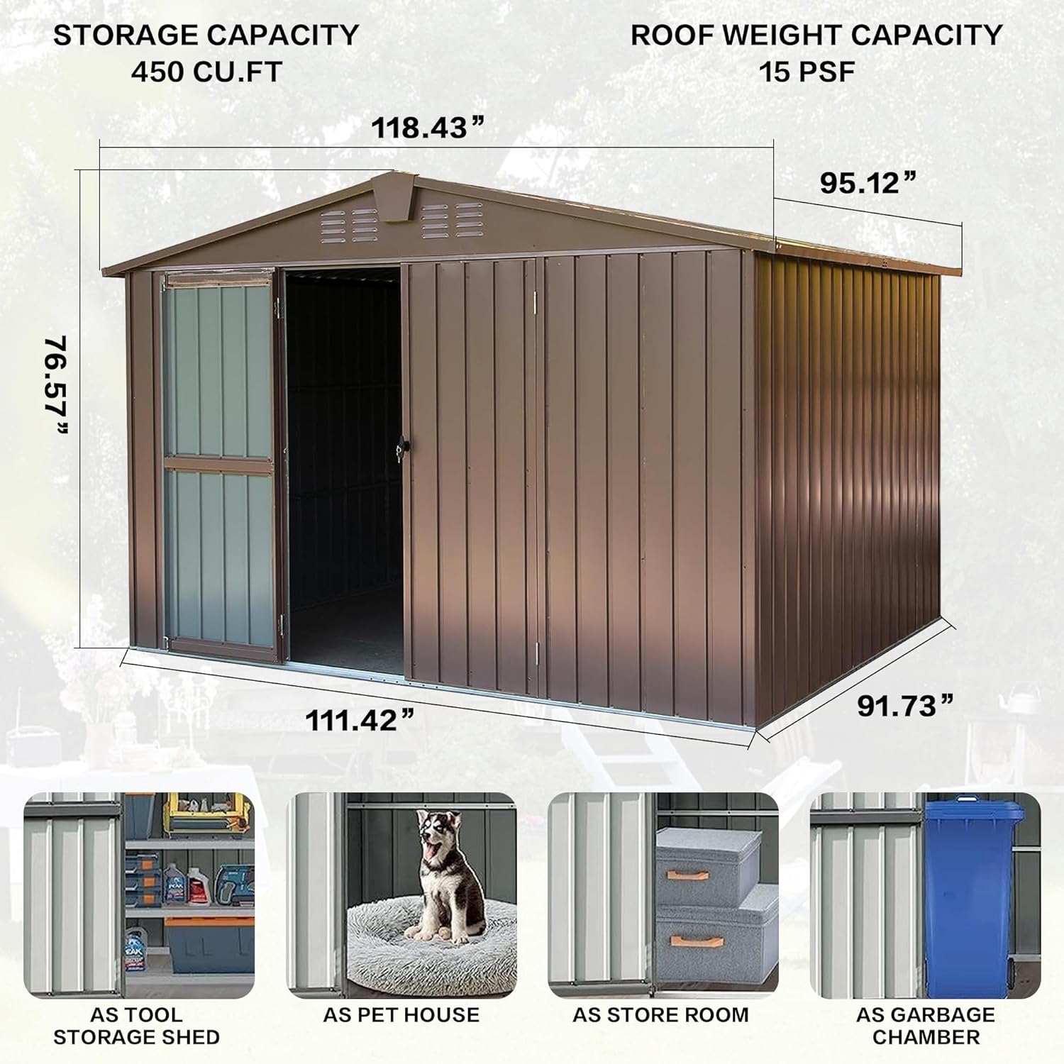 Outdoor Storage Shed 10 x 8, Metal Steel Utility Tool Shed with Double Lockable Doors  Air Vents for Backyard Patio Garden Lawn