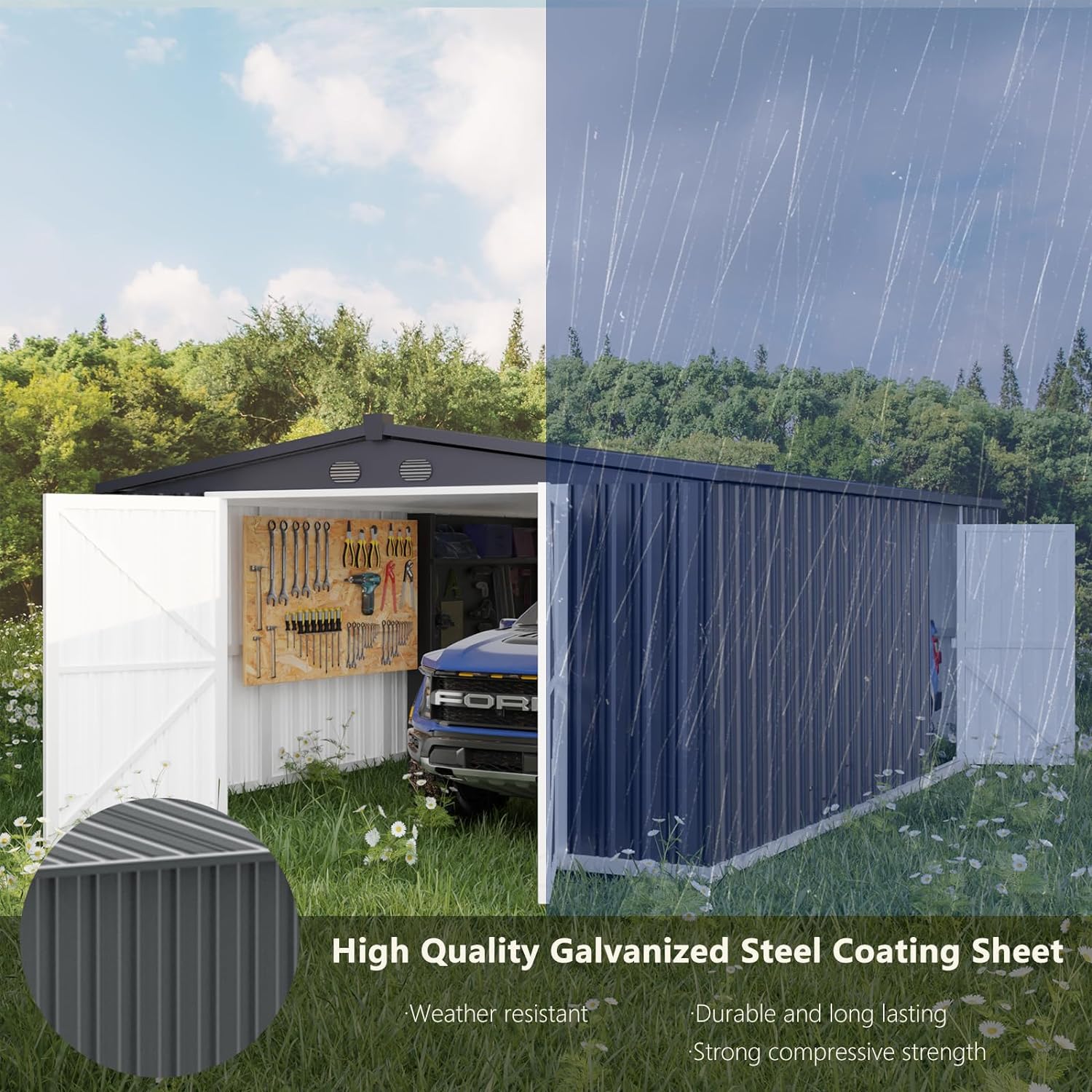 Outdoor Storage Shed 20x10 FT, Large Metal Garden Shed Backyard Utility Carport with 2 Doors and 4 Vents for Car,Truck, Garbage Can,Tool,Lawnmower