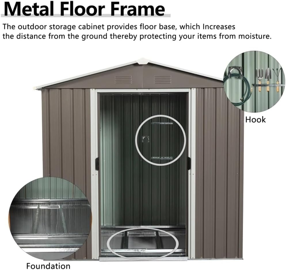 TKFDC 6ft X 5ft Outdoor Metal Storage Shed Gray