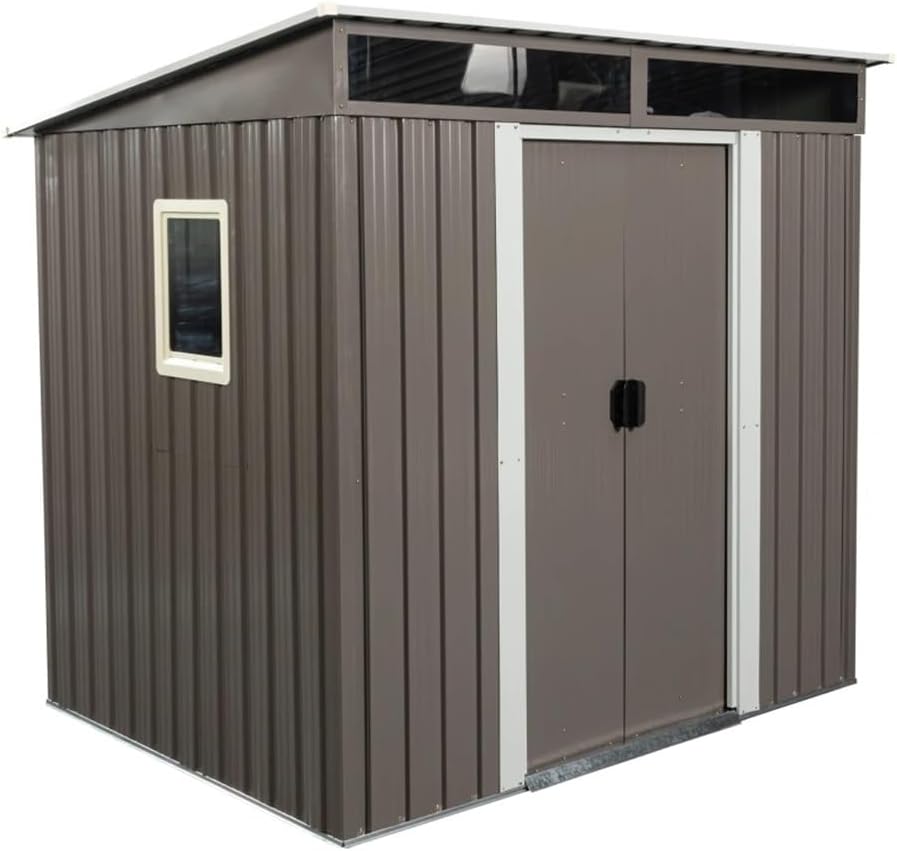 TKFDC 6ft X 5ft Outdoor Metal Storage Shed with Window Transparent Plate