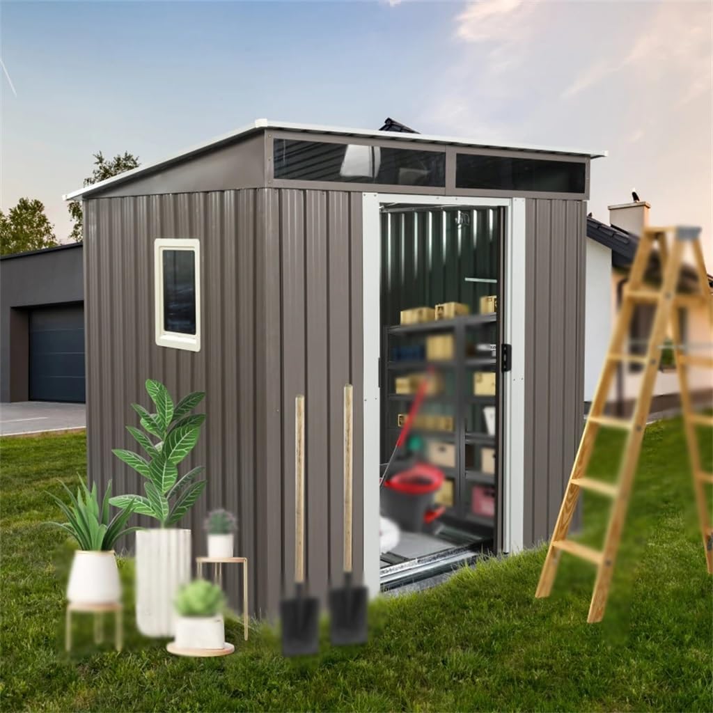 TKFDC 6ft X 5ft Outdoor Metal Storage Shed with Window Transparent Plate