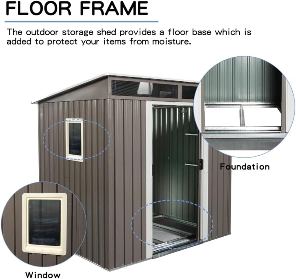 TKFDC 6ft X 5ft Outdoor Metal Storage Shed with Window Transparent Plate