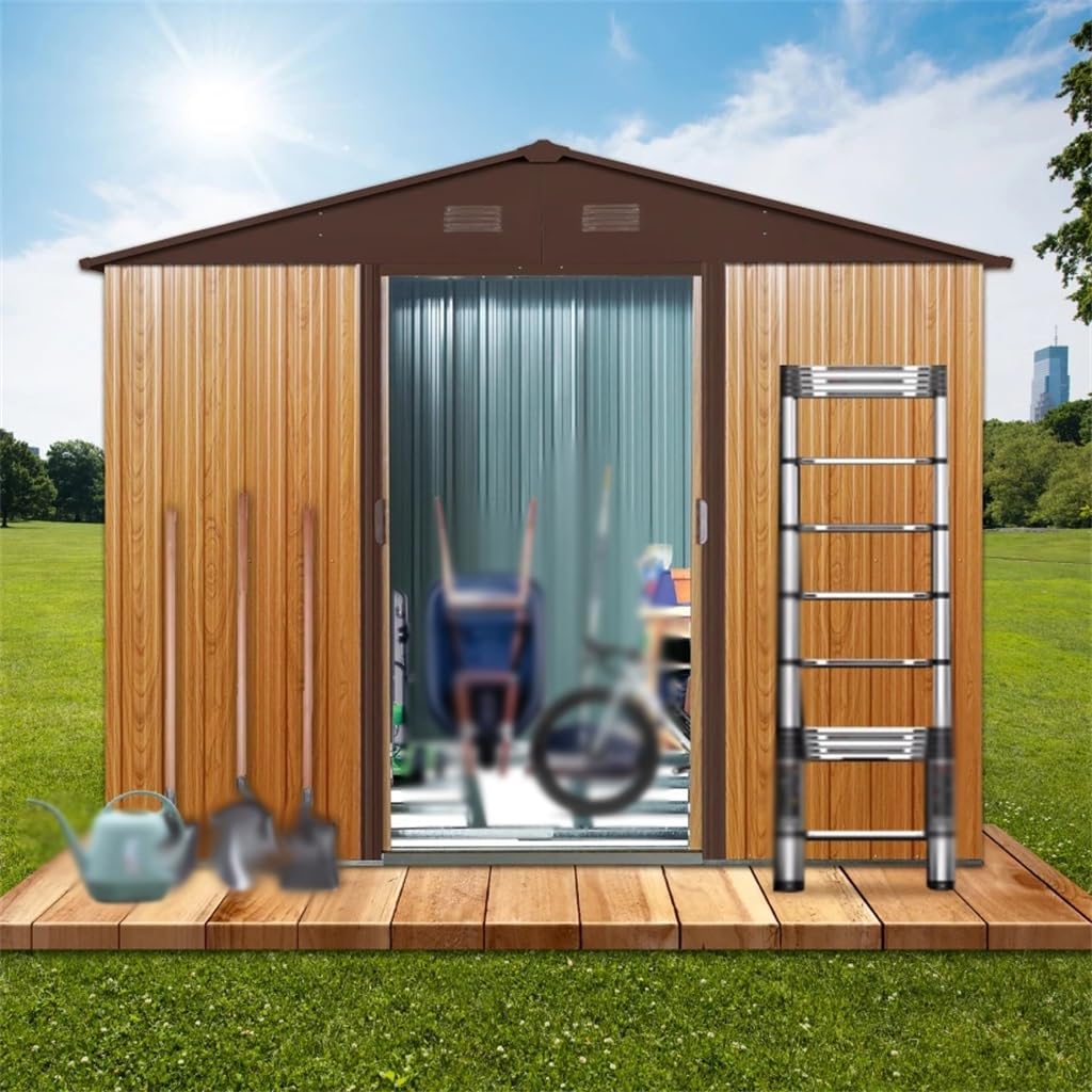 TKFDC 6ft X 8ft Outdoor Metal Storage Shed with Metal Floor Base