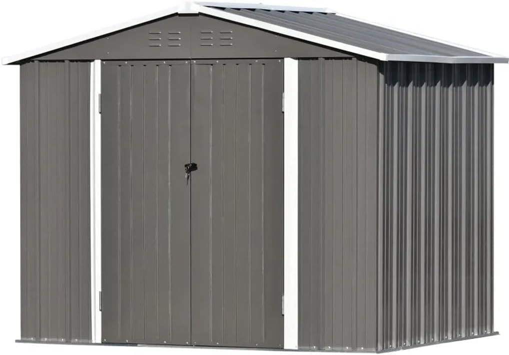 TKFDC 8 Ft. X 6 Ft. Bike Shed Garden Shed with Lockable Door Metal Storage Shed with Vent and Base Frame Tool Cabinet