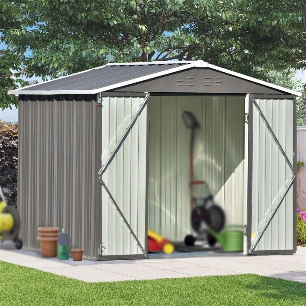 TKFDC 8 Ft. X 6 Ft. Bike Shed Garden Shed with Lockable Door Metal Storage Shed with Vent and Base Frame Tool Cabinet