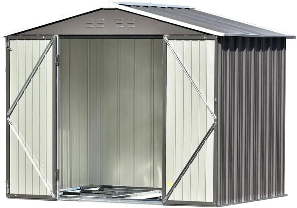 TKFDC 8 Ft. X 6 Ft. Bike Shed Garden Shed with Lockable Door Metal Storage Shed with Vent and Base Frame Tool Cabinet