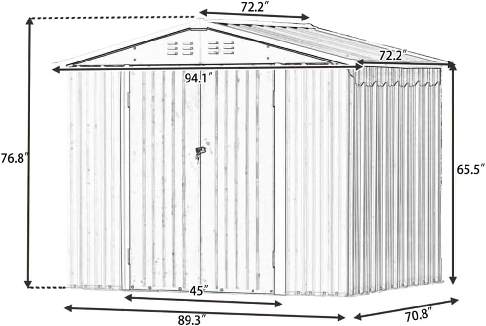 TKFDC 8 Ft. X 6 Ft. Bike Shed Garden Shed with Lockable Door Metal Storage Shed with Vent and Base Frame Tool Cabinet