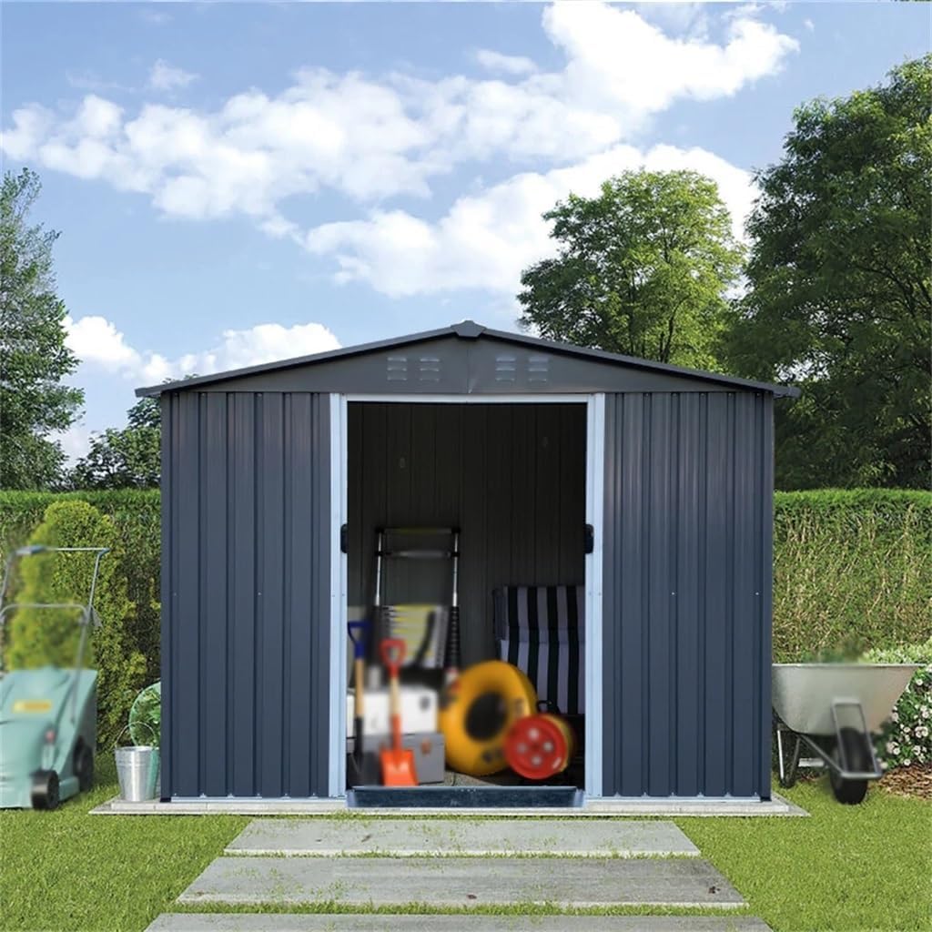 TKFDC 8 X 6FT Large Metal Tool Sheds,Heavy Duty Storage House with Sliding Doors W/Air Vent for Outdoor Backyard Gardens