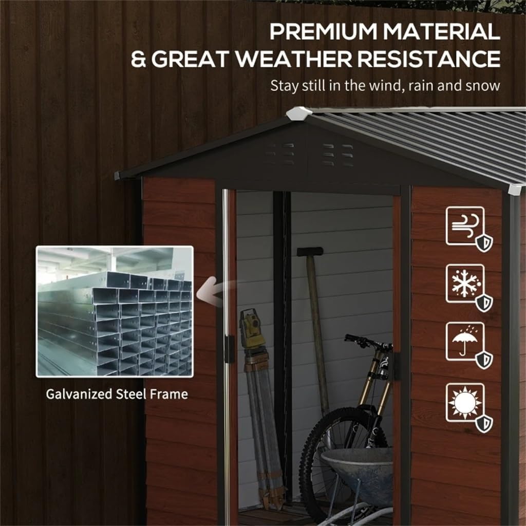 TKFDC 8 X 7 Outdoor Storage Shed, Metal Garden Shed with Double Sliding Lockable Door, Floor Frame, Vents, Waterproof Tool Shed