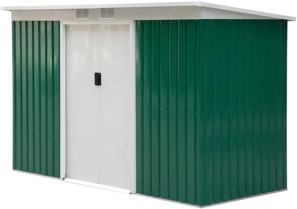 TKFDC 9 X 4.5 X 5.5 Outdoor Garden Storage Shed with Metal Floor Frame, Two Vents, and Lockable Design,Green