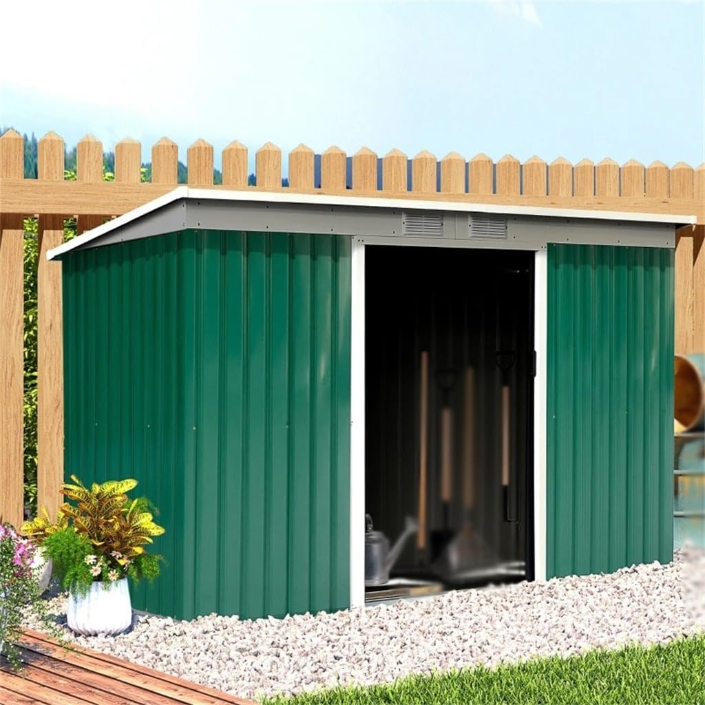 TKFDC 9 X 4.5 X 5.5 Outdoor Garden Storage Shed with Metal Floor Frame, Two Vents, and Lockable Design,Green