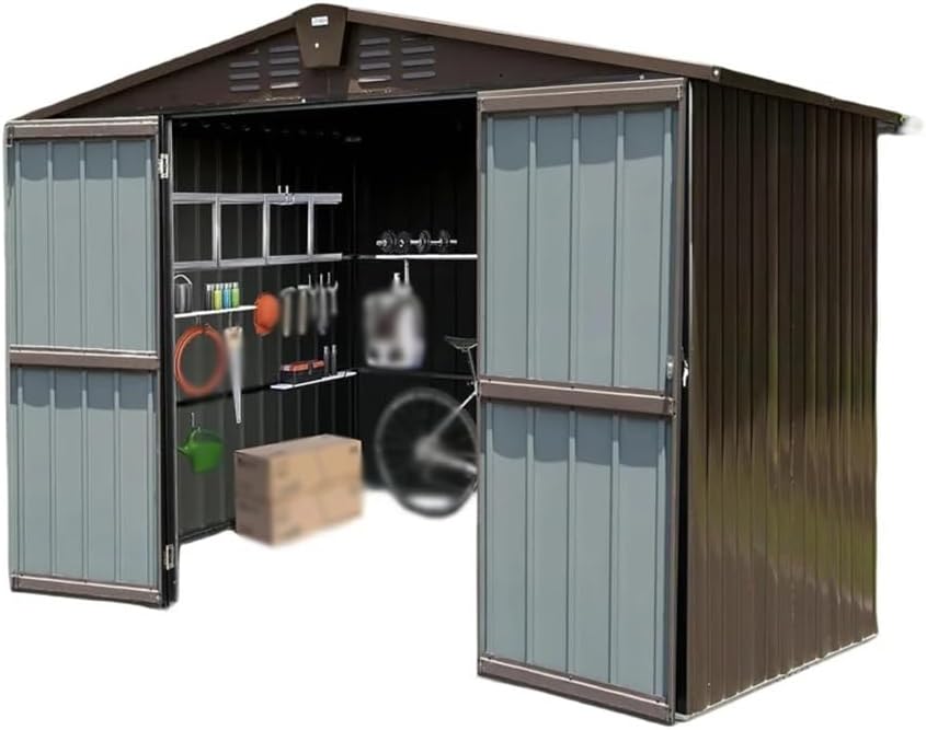 TKFDC Outdoor Storage Shed 10x8, Metal Tool Sheds Storage House Double Door,Large Bike Shed Waterproof