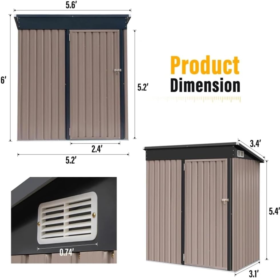 TKFDC Outdoor Storage Shed 5x3 Ft Metal Shed and Outdoor Storage Garden Tools Bike Shed with Locking Door for Backyard.