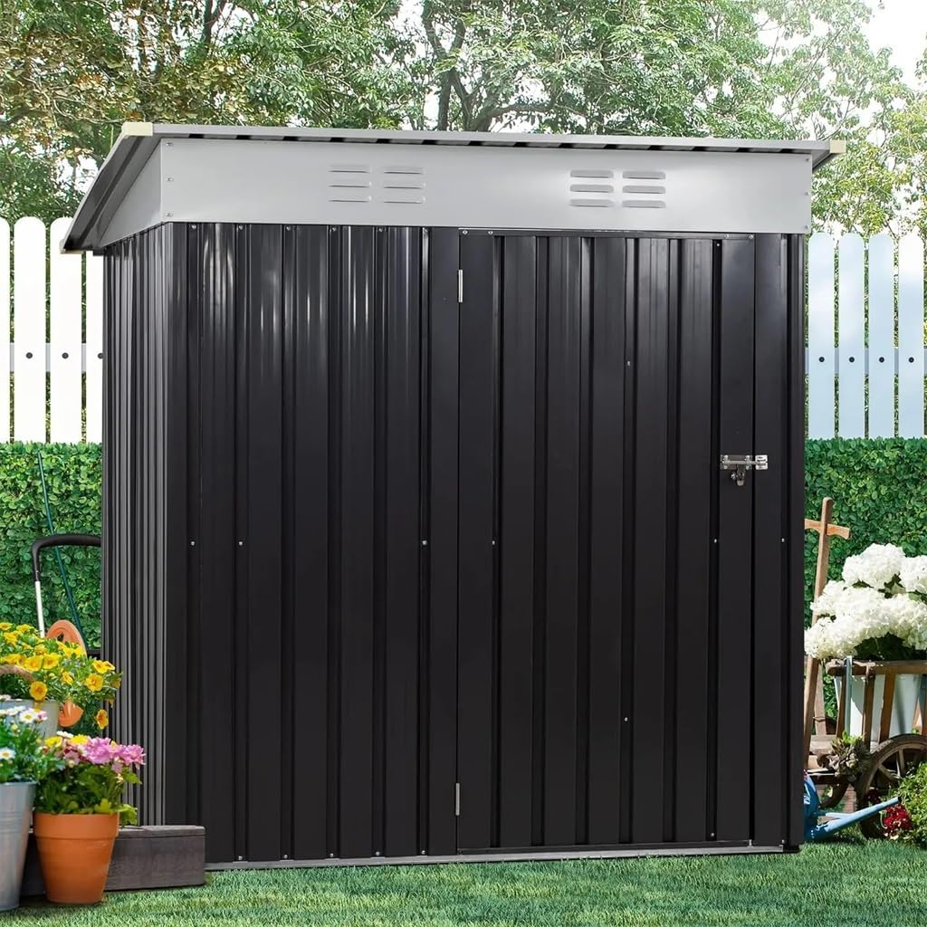 TKFDC Outdoor Storage Shed with Lockable Single Door Waterproof Metal Garden Shed, Weatherproof Steel Tool Storage Shed