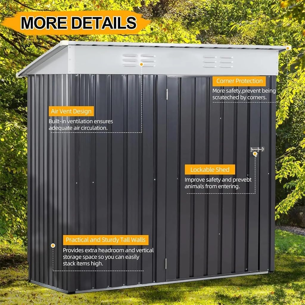 TKFDC Outdoor Storage Shed with Lockable Single Door Waterproof Metal Garden Shed, Weatherproof Steel Tool Storage Shed