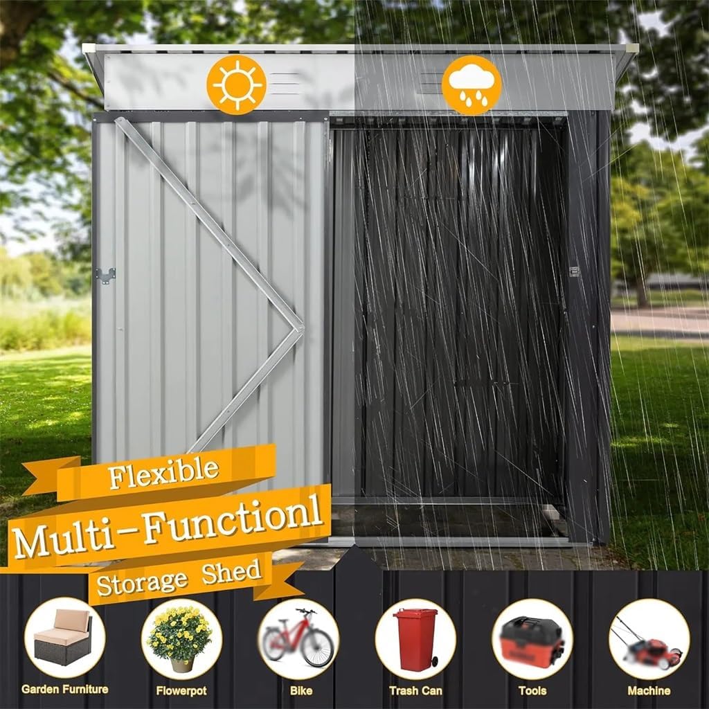 TKFDC Outdoor Storage Shed with Lockable Single Door Waterproof Metal Garden Shed, Weatherproof Steel Tool Storage Shed