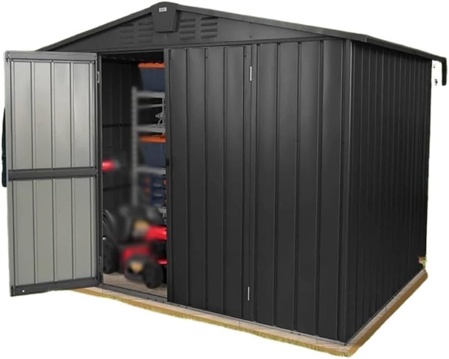 TKFDC Storage Shed,Metal Garden Shed for Bike, Trash Can,Galvanized Steel Outdoor Storage Cabinet with Lockable Door