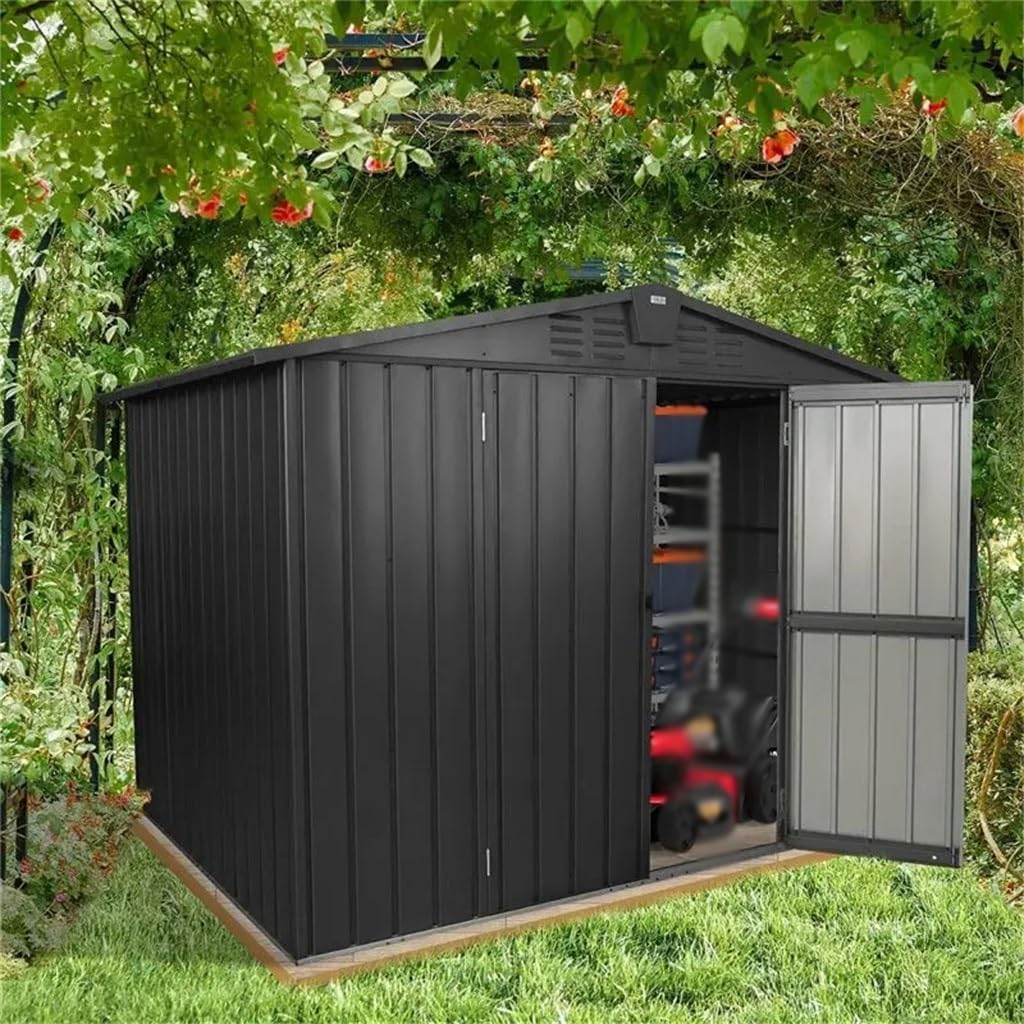 TKFDC Storage Shed,Metal Garden Shed for Bike, Trash Can,Galvanized Steel Outdoor Storage Cabinet with Lockable Door