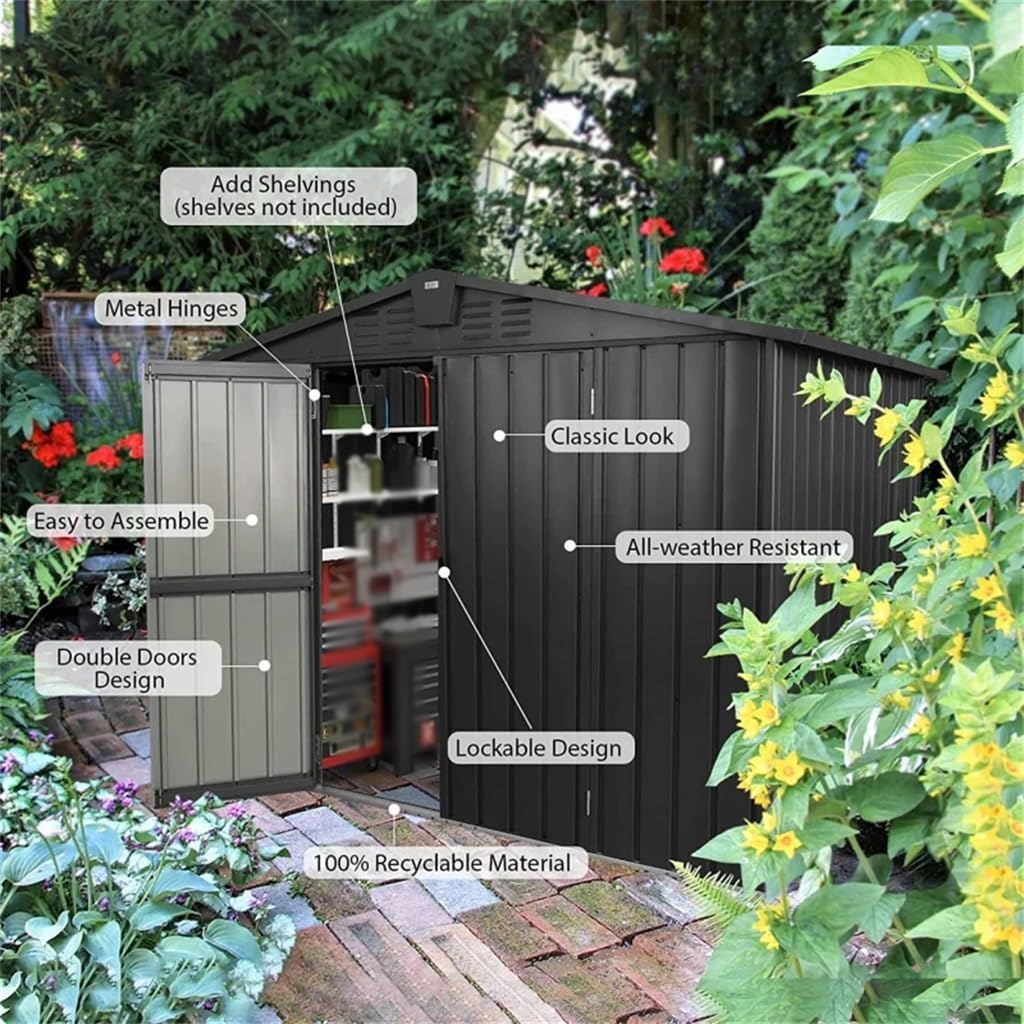 TKFDC Storage Shed,Metal Garden Shed for Bike, Trash Can,Galvanized Steel Outdoor Storage Cabinet with Lockable Door