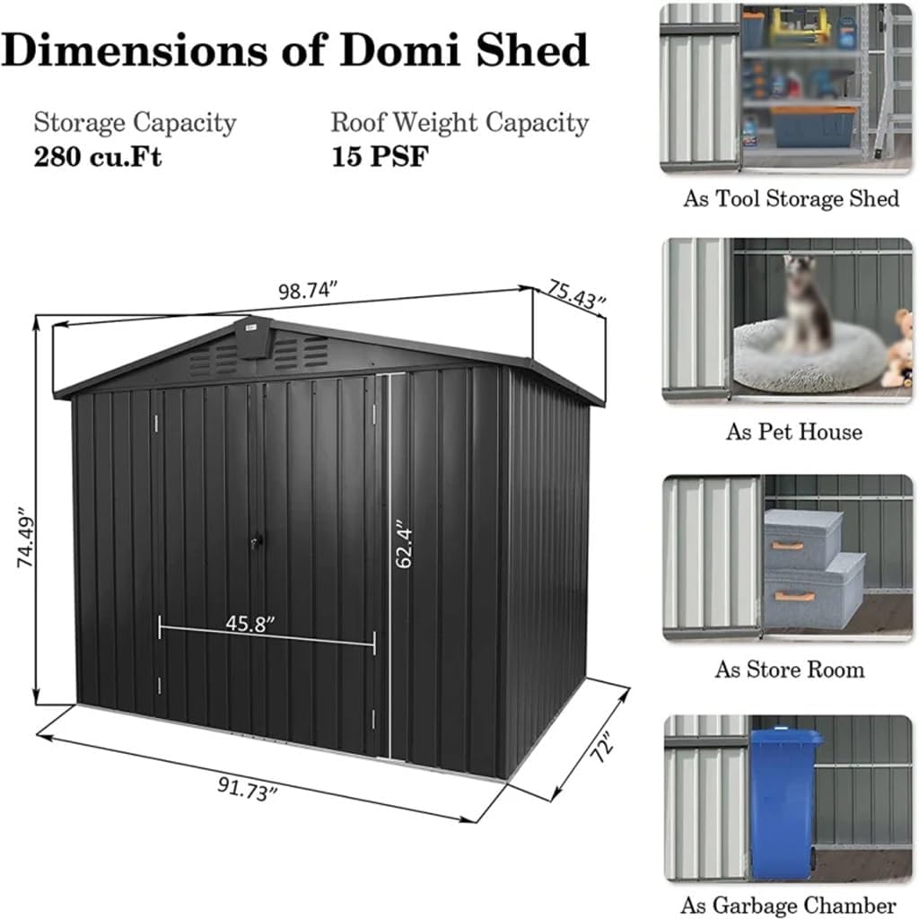 TKFDC Storage Shed,Metal Garden Shed for Bike, Trash Can,Galvanized Steel Outdoor Storage Cabinet with Lockable Door