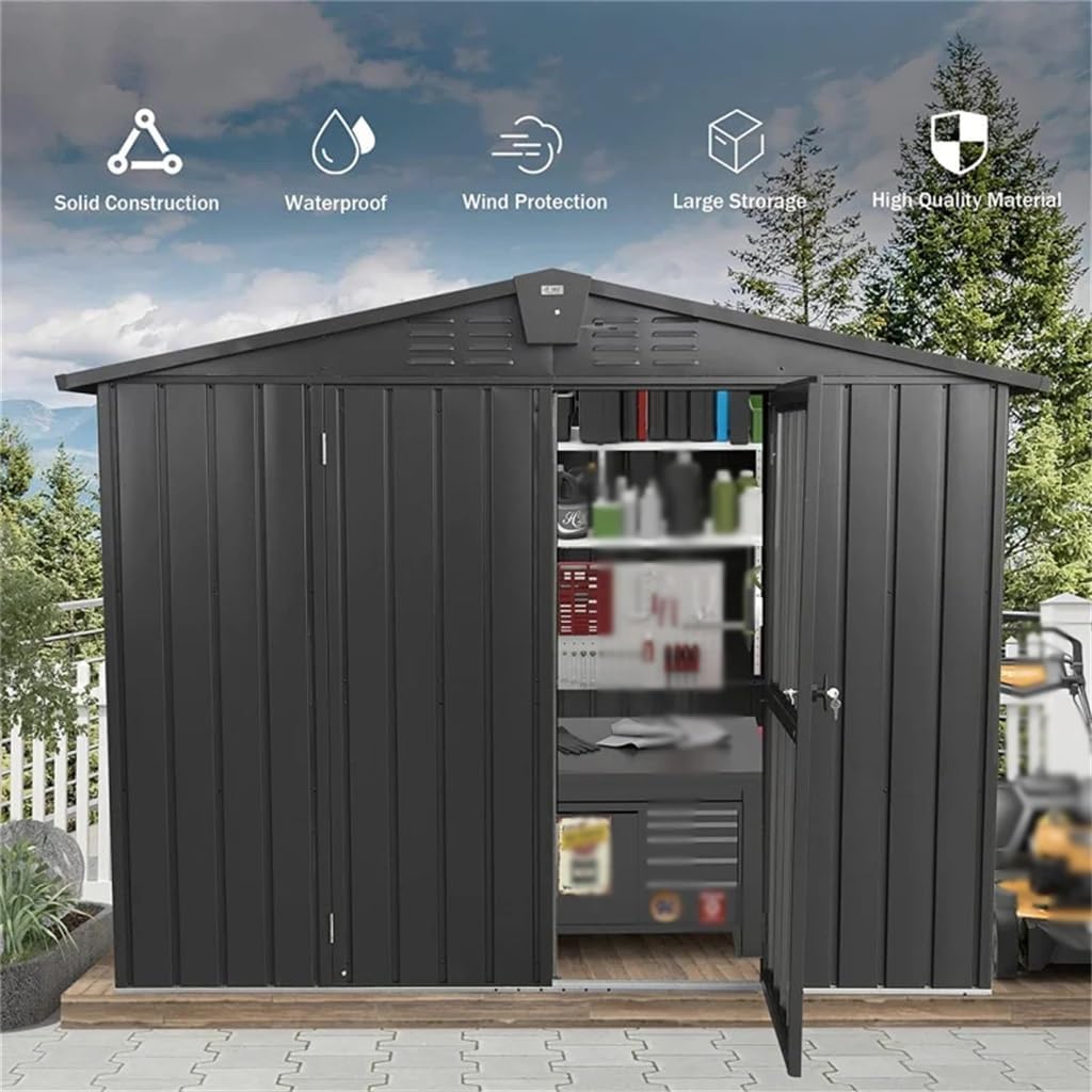 TKFDC Storage Shed,Metal Garden Shed for Bike, Trash Can,Galvanized Steel Outdoor Storage Cabinet with Lockable Door