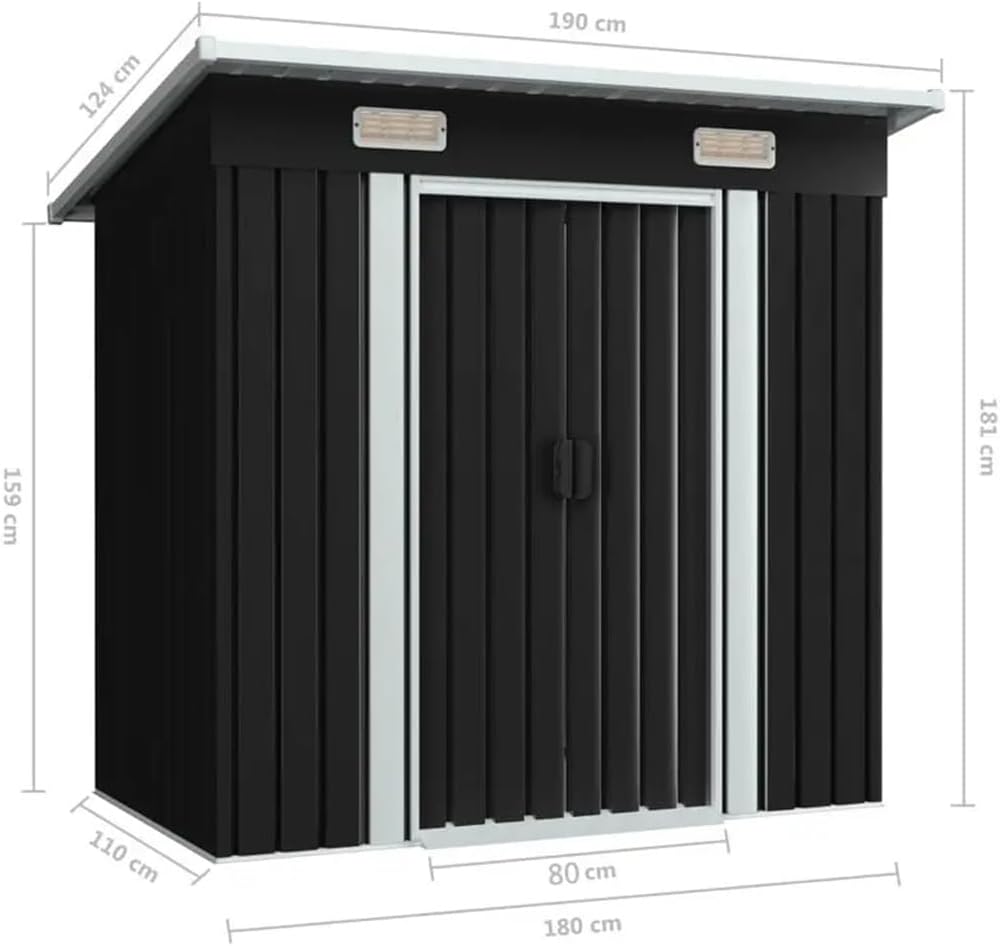 TKFDC Wind and Rain Resistant Black Metal Garden Shed Outdoor Storage Outdoor Utility Room Tool Room Mobile Room 190x124x81cm