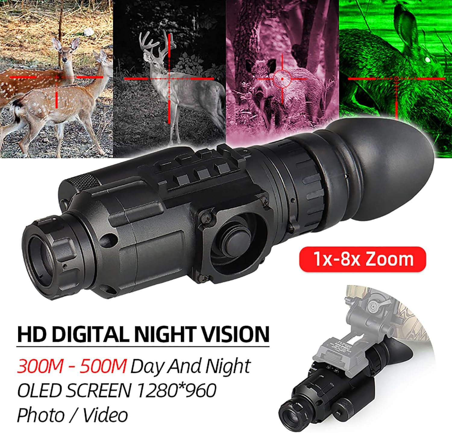 Toy Level High-Performance 1-8X Digital Monucular 0.4 inch Night Vision M250HD with IR lED IP67 Level- FOV:21.5 ° X 12° for Hunting/CS Game(Colors/BW/Red/Green Mode)