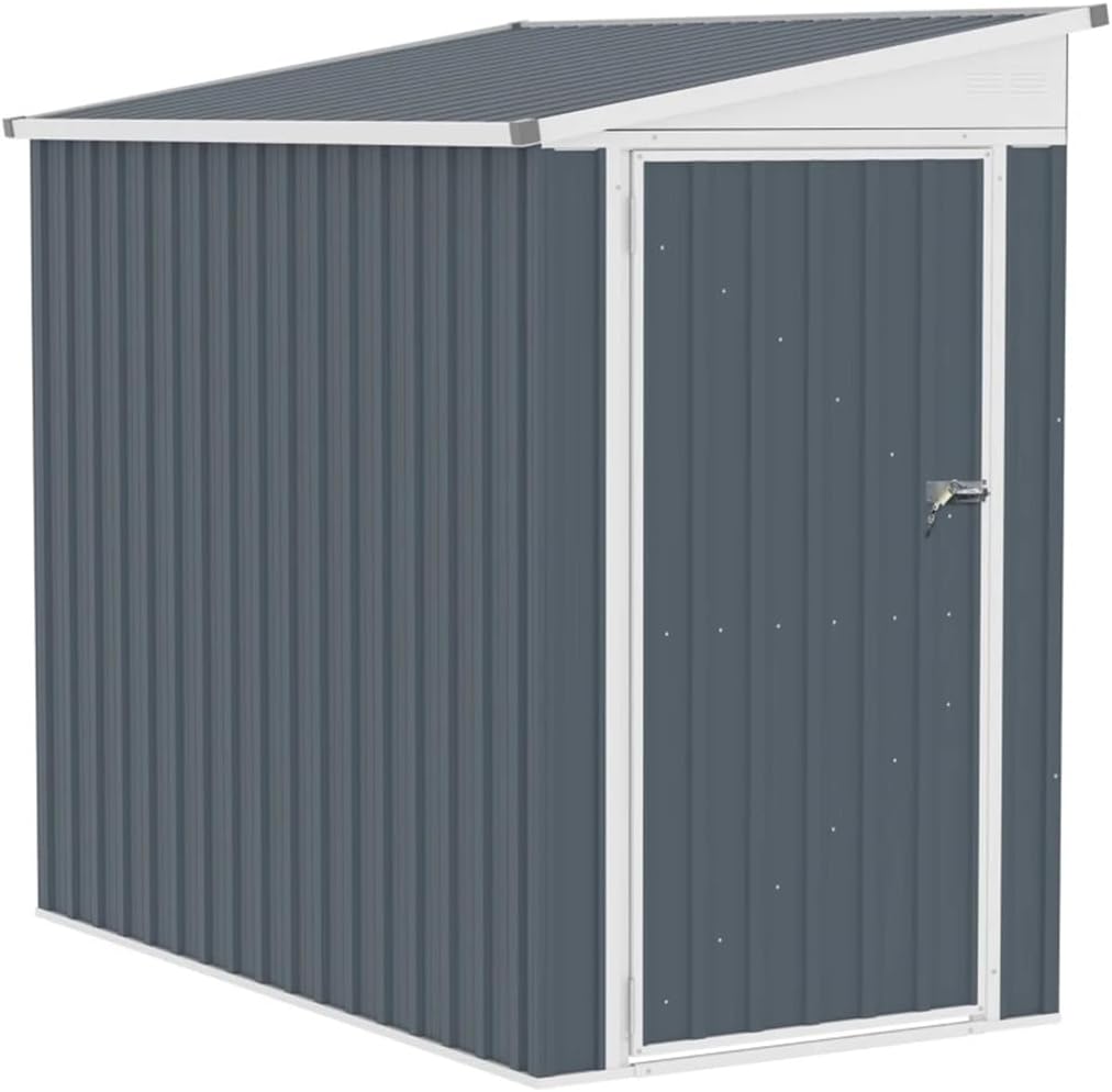 WALNUT 4 X 6 Steel Garden Storage Shed Lean to Shed Outdoor Metal Tool House with Lockable Door and 2 Air Vents