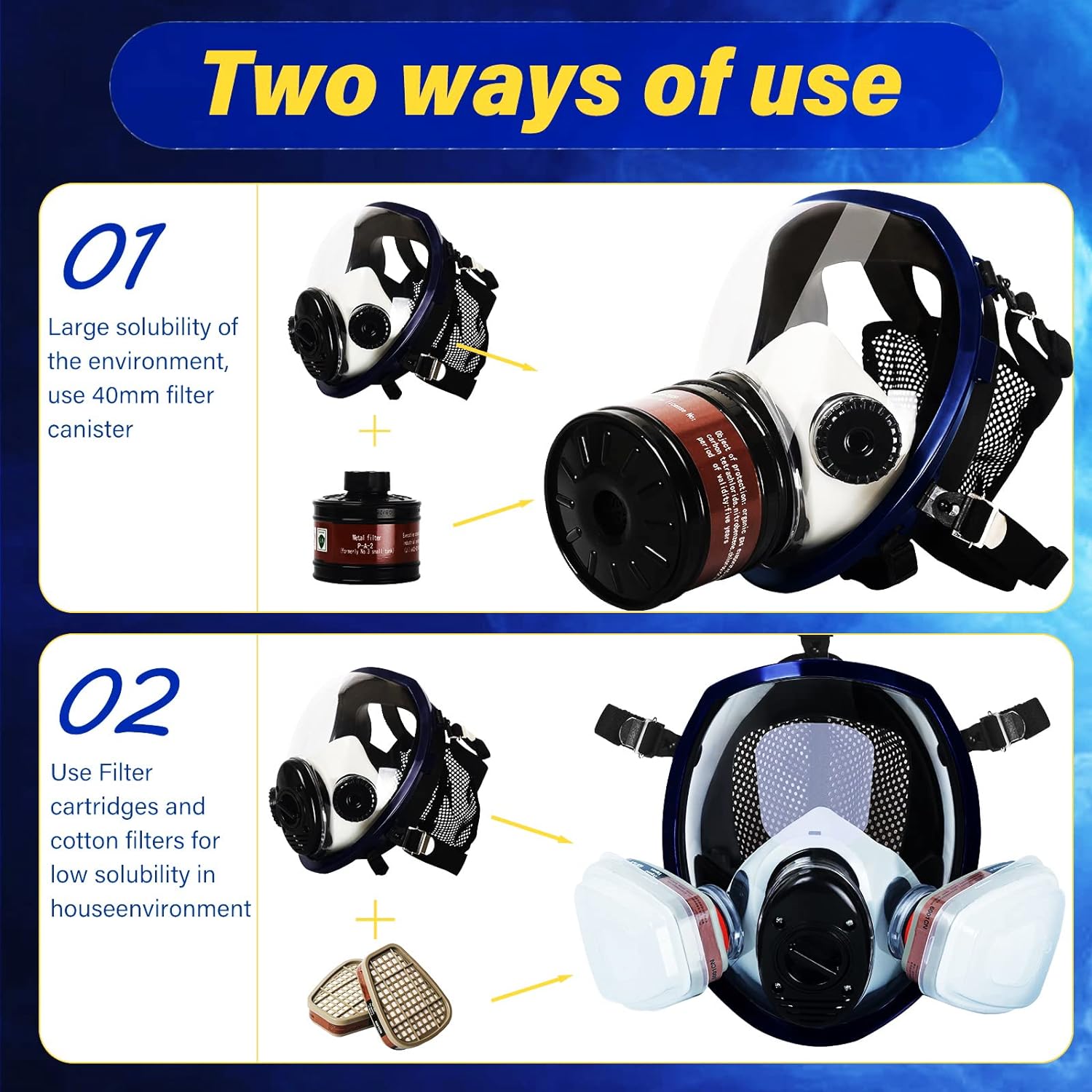 Gas Mask, Gas Masks Survival Nuclear and Chemica, Gas Mask Military with 40mm Activated Carbon Filter and 6001 Filter for Spray Paint, Asbestos, Fume