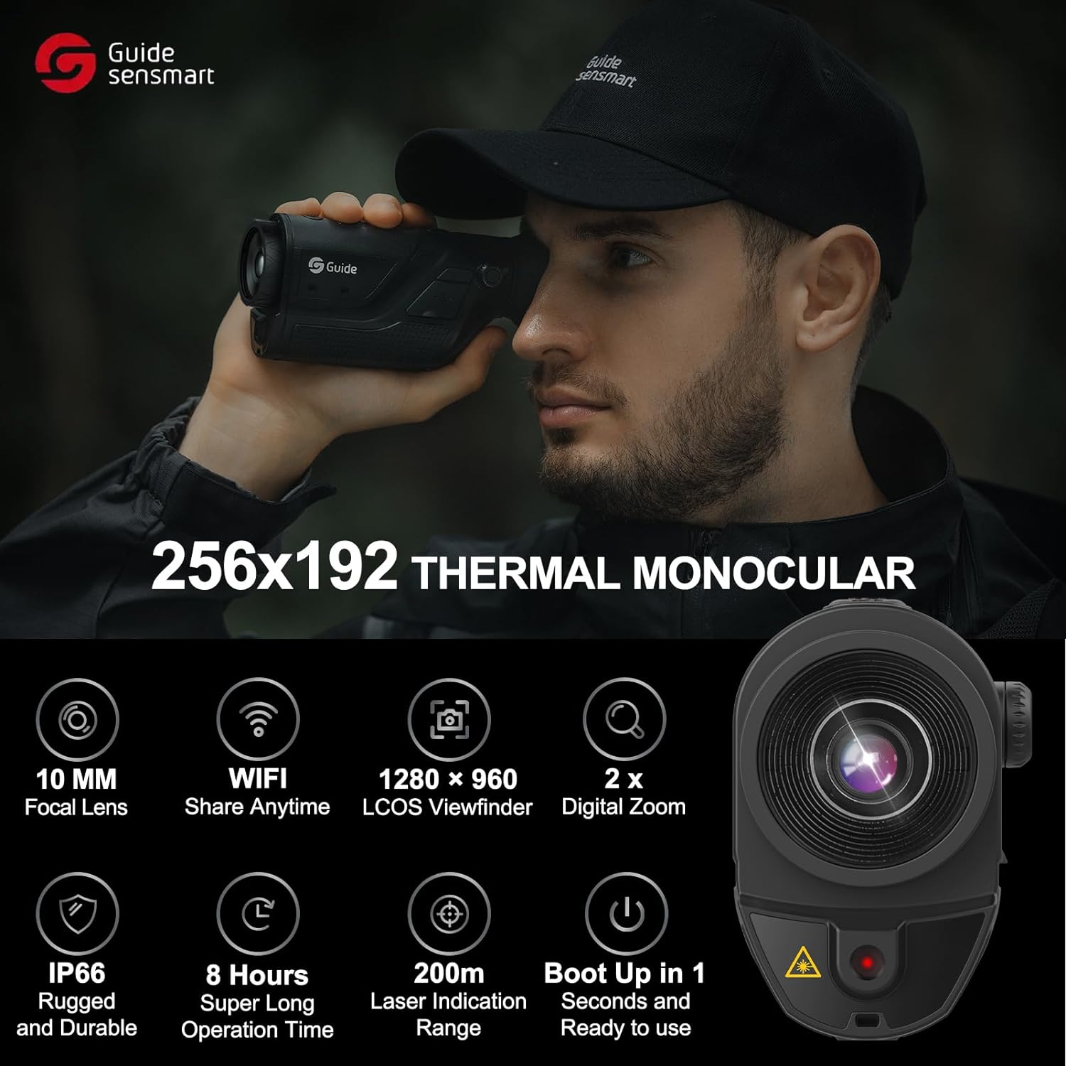 Guide Sensmart TD210 Thermal Imaging Monocular, 10mm Focal Lens 256x192(50Hz) Infrared Night Vision Telescope with Long Battery Life Up to 8 Hours, Thermal Scopes for Outdoor Night Vision