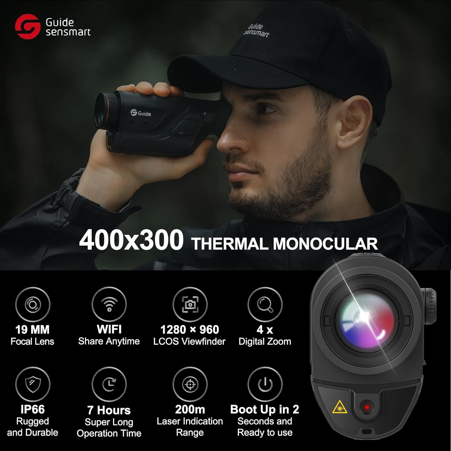 Guide Sensmart TD210 Thermal Imaging Monocular, 10mm Focal Lens 256x192(50Hz) Infrared Night Vision Telescope with Long Battery Life Up to 8 Hours, Thermal Scopes for Outdoor Night Vision