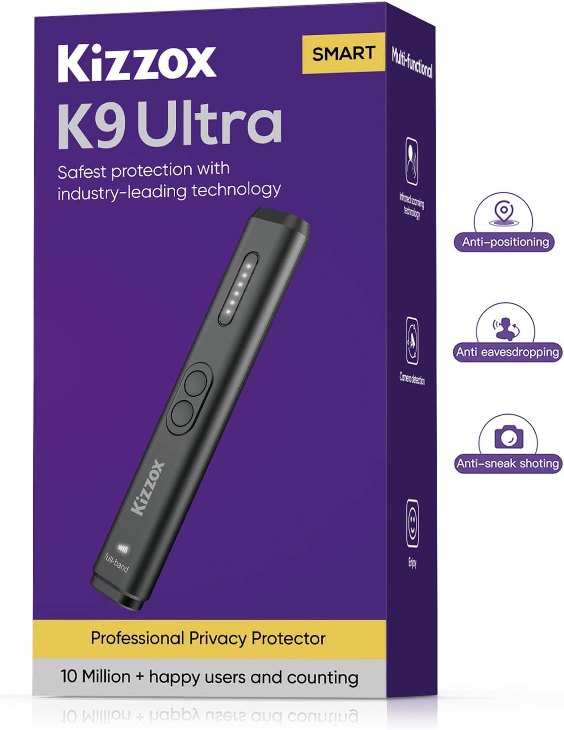 Kizzox K9 Ultra Hidden Camera detectors, Anti Spy Detector, Hidden Devices/Bug/Listening Device/GPS Tracker/RF/Spy Camera Detector, Infrared Camera Finder Scanner for Office, Hotel, Car, Airbnb