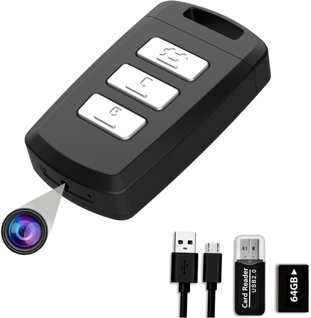 Mini Spy Camera, 1080P Car Key Hidden Camera, Built-in 64GB Memory Card, Motion Activated Recording for Home Security or Outdoor Activity, Battery Powered, No Need Wi-Fi