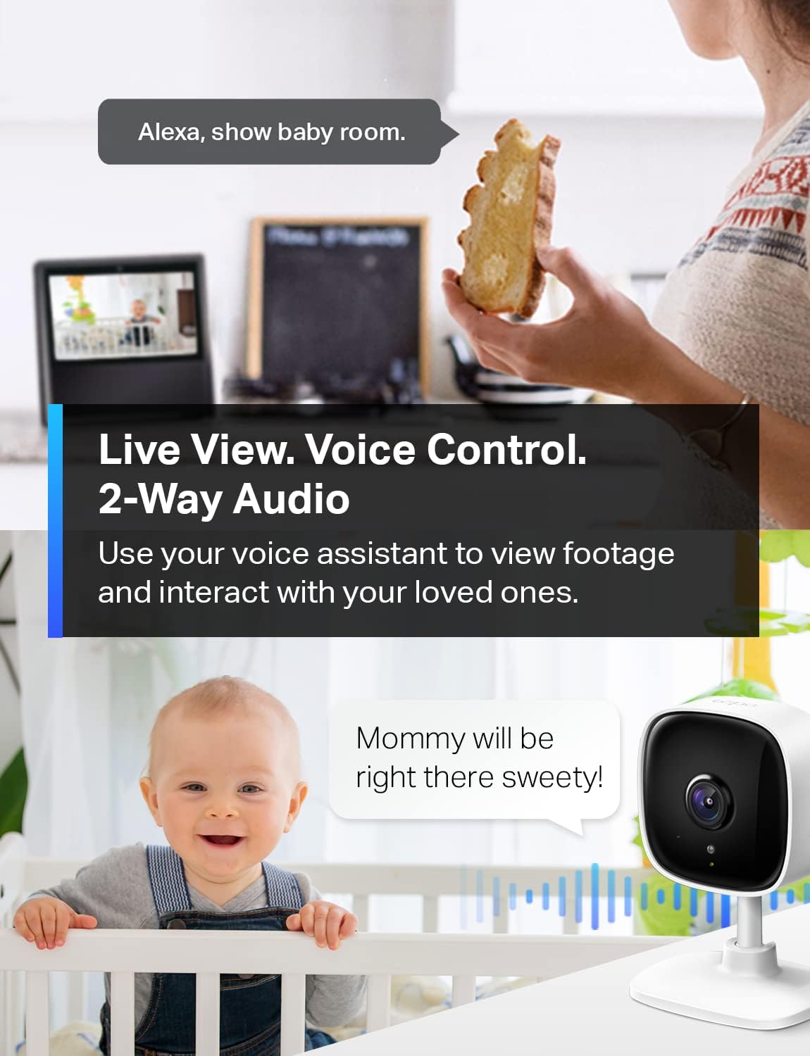 TP-Link Tapo 1080P Indoor Security Camera for Baby Monitor, Dog Camera w/ Motion Detection, 2-Way Audio Siren, Night Vision, Cloud  SD Card Storage, Works w/ Alexa  Google Home (Tapo C100)