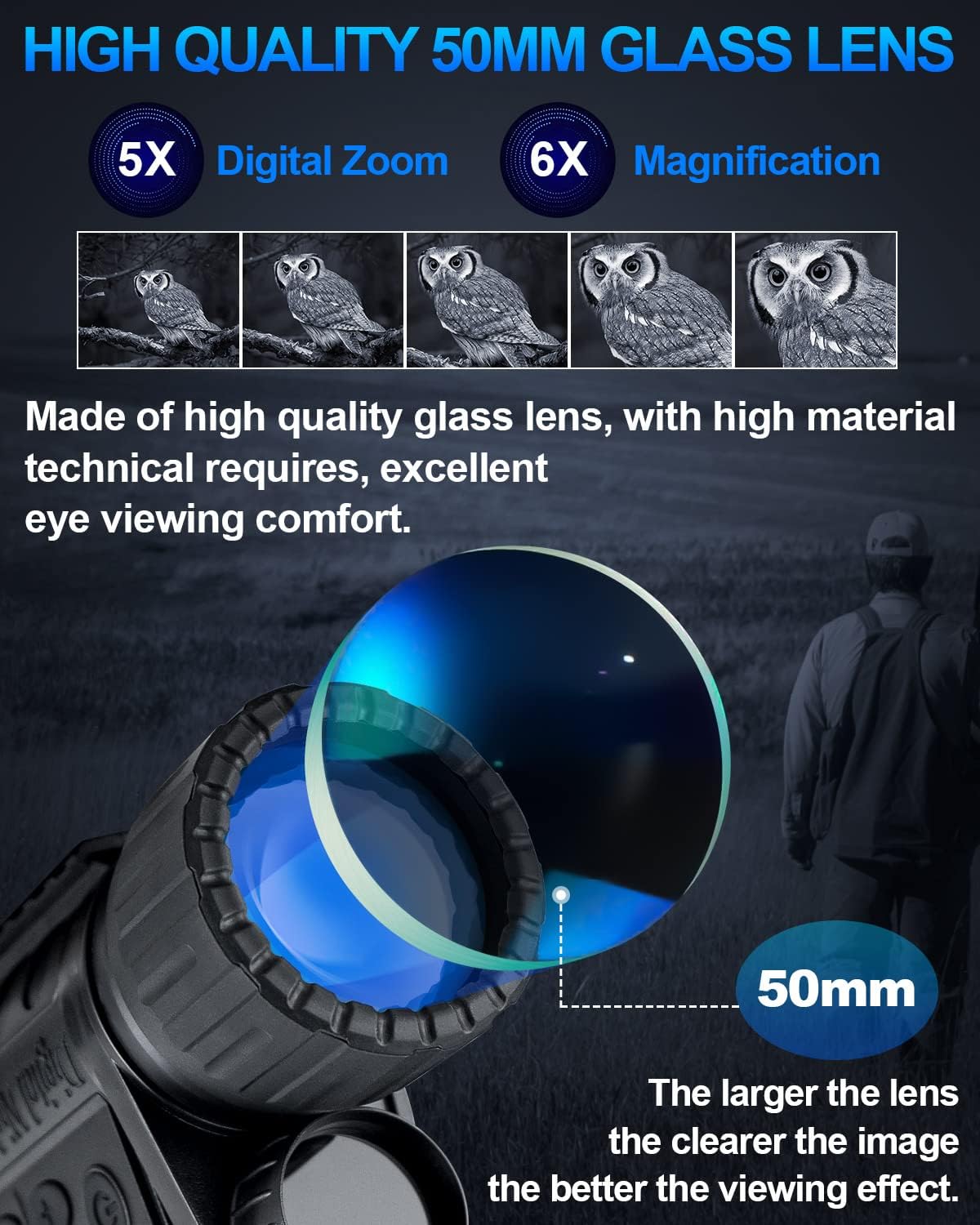 True WiFi Night Vision Monocular 32G Super HD in Full Darkness Clearly Infrared Camera Telescope 12MP Photo Video 5X Digital Zoom, Smartphone iOS/Android Night Watching Gear for Hunting Travel Gifts