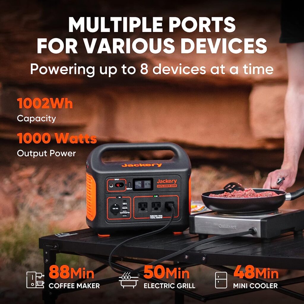 Jackery Explorer 1000 Portable Power Station, 1002Wh Capacity with 3x1000W AC Outlets, Solar Generator (Solar Panel Not Included) for Home Backup, Emergency, Outdoor Camping