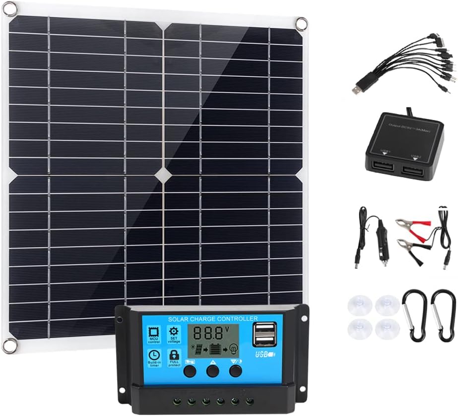 200 Watt Solar Panel Kit 12V, Dual 5V USB Outputs Solar Panel Controller Combo,with 100A Solar Charge Controller for Caravan Boat Home, Camping, Boat, Caravan, RV and Other Off Grid Applications
