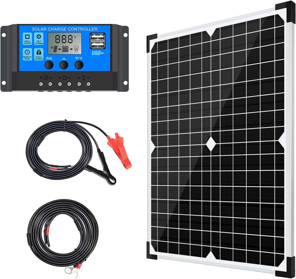 Apowery Solar Panel Kit 12V Monocrystalline,Battery Maintainer +10A Solar Charge Controller + Extension Cable with Battery Clips O-Ring Terminal for RV Marine Boat Off Grid System (20W)