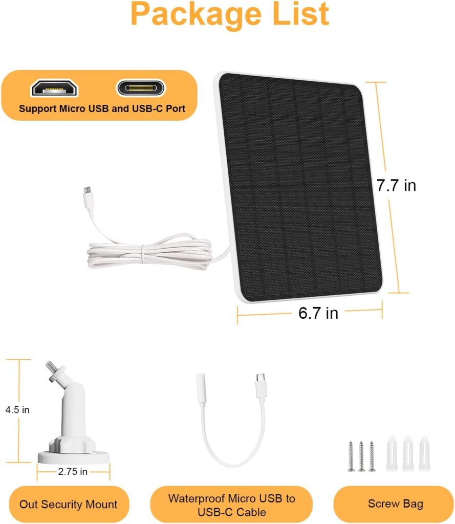 HXVIEW 6W Solar Panel for Security Camera, 5V Solar Panel Charger for Micro USB  USB-C Port Camera Solar Panel, 360Â° Adjustable  IP66 Waterproof USB Solar Panel