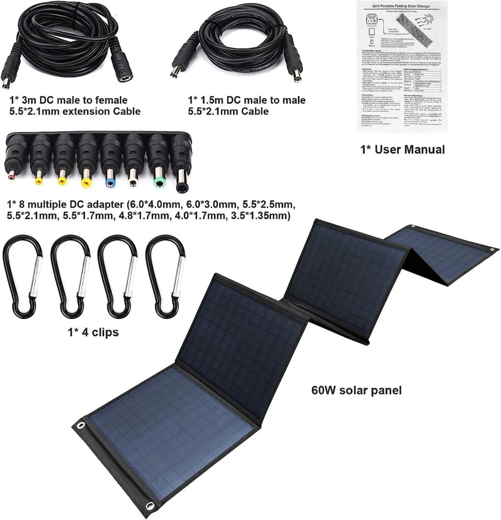 Keshoyal Foldable Solar Panel â 60W Portable Solar Panels with 5V USB and 18V DC for Camping,Cell Phone,Tablet and 5-18V Devices â Compatible with Solar Generators Power Stations
