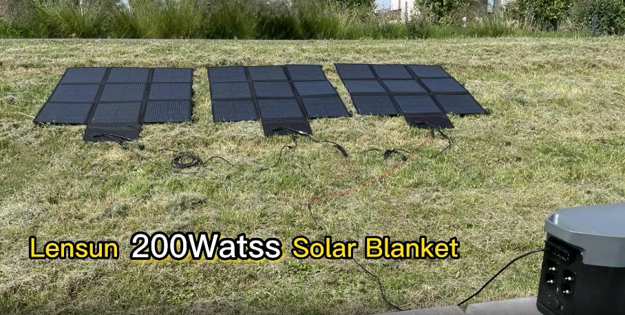 Lensun 200W 12V Portable Solar Panel Blanket with Standard Connectors for Solar Generator Power Station, Lightweight Ultra-Thin only 5.2 kgs/11.4 lbs