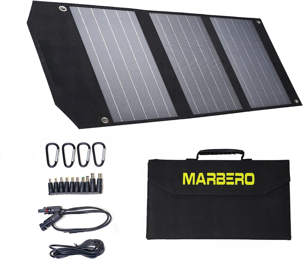 MARBERO 30W Portable Solar Panels, Foldable Solar Panel Battery Charger for Portable Power Station Generator, Ipad, Laptop, QC3.0 USB Ports  DC Output, for Camping Van RV Trip