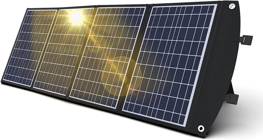 UAbeana 120W Portable Solar Panel, Foldable Solar Panel w/Adjustable Kickstands, IP68 Water  Dustproof Design for Camping, RV Trip, or Backyard Use